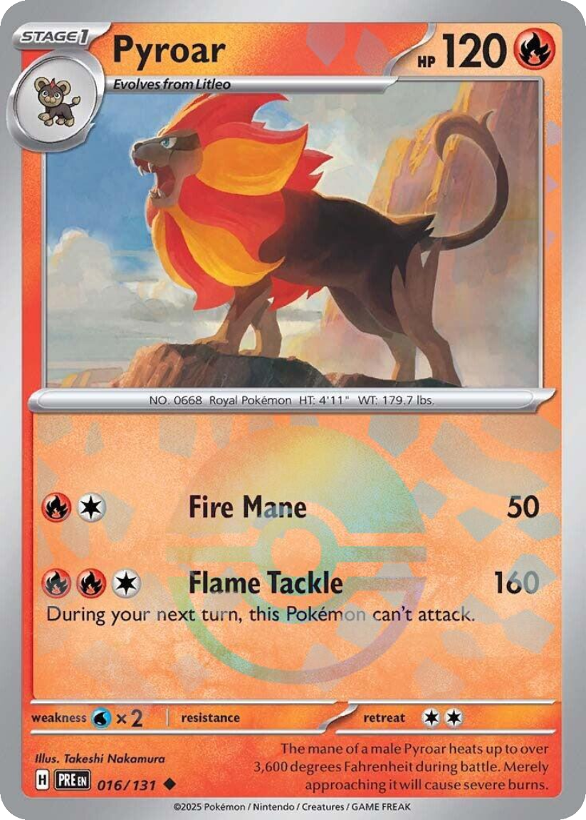 Pyroar - PRE 016/131 (Poké Ball Reverse Holo) English Prismatic Evolutions 2025