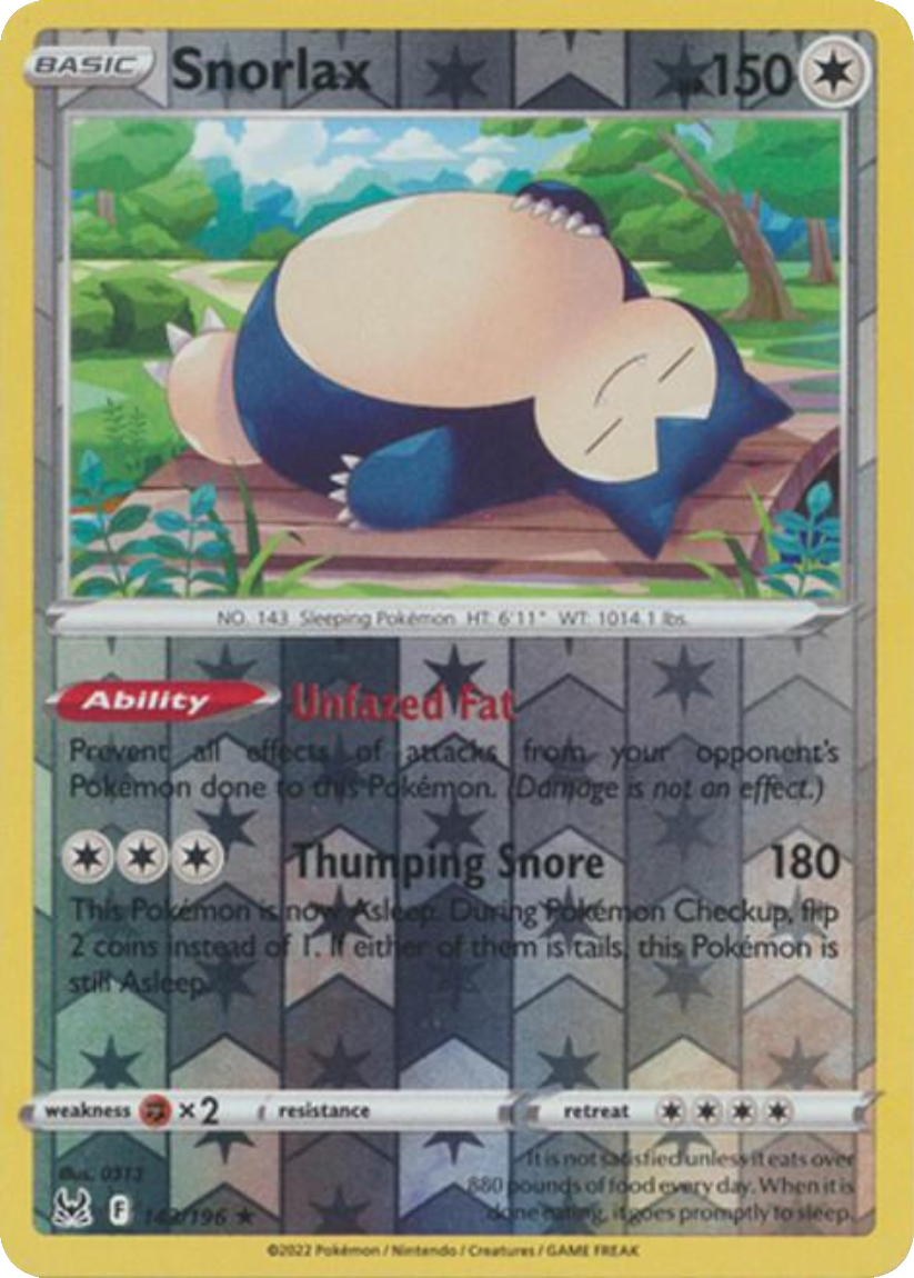 Snorlax - LOR 143/196 (Reverse Holo) English Lost Origin 2022
