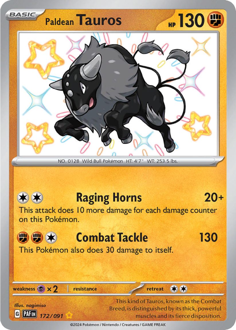 Paldean Tauros - PAF 172/091 (Shiny Rare) English Paldean Fates 2024