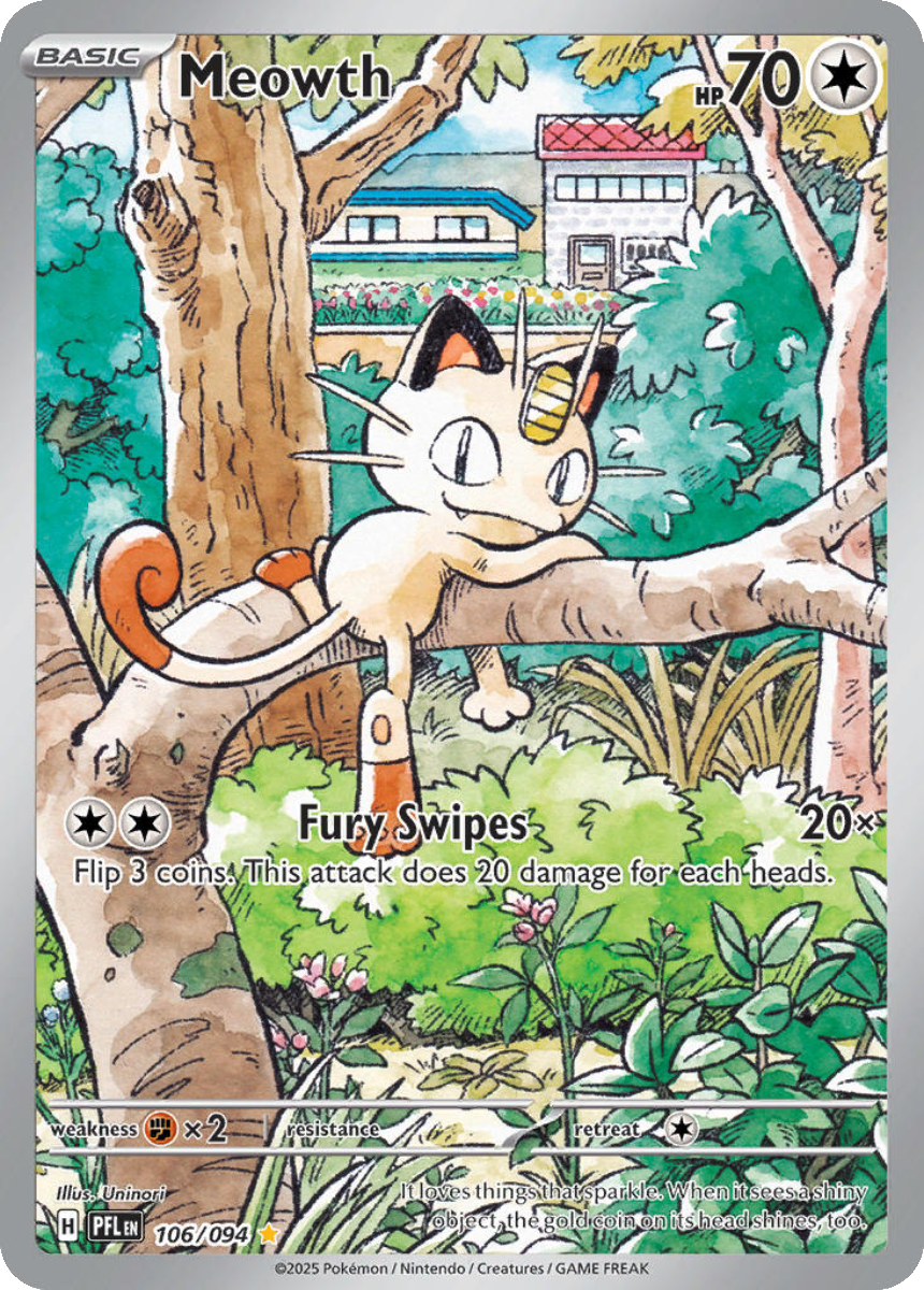 Meowth 106/094 (Illustration Rare) English PFL Phantasmal Flames 2025