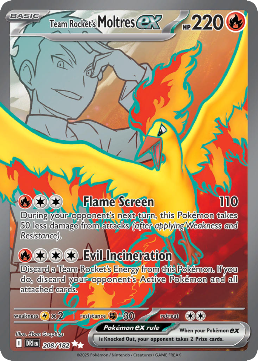 Team Rocket’s Moltres ex - DRI 208/182 (Ultra Rare) EN Destined Rivals 2025